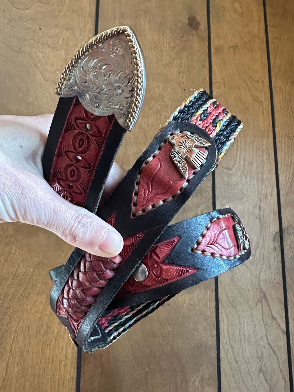 Vintage Woven Horsehair Leather Thunder Bird Accent Belt
